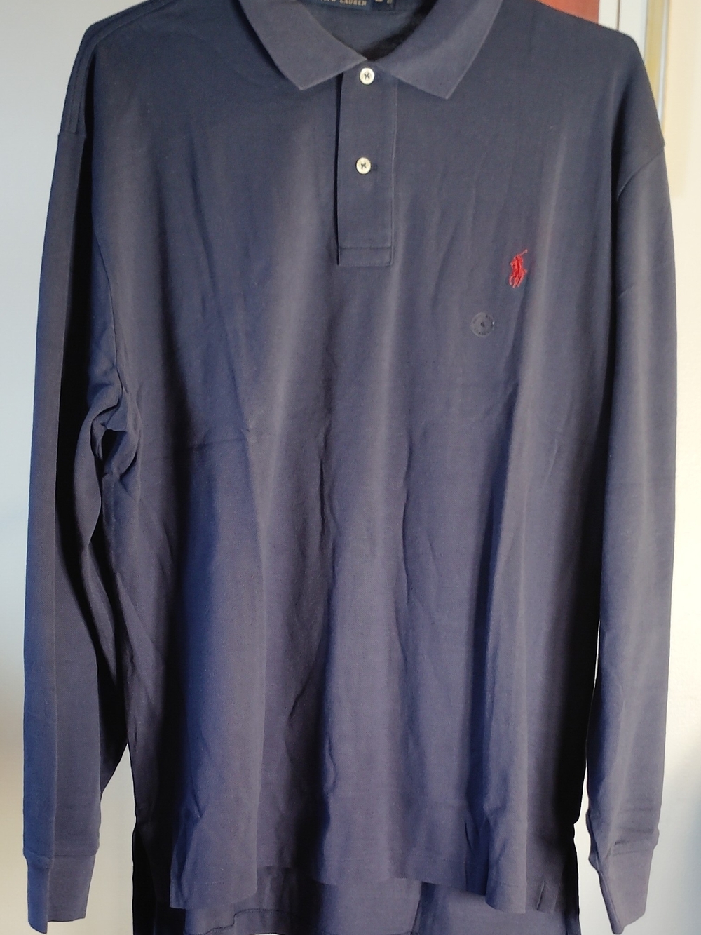 Ralph Lauren Navy Long Sleeve Polo with Red Pony Logo
